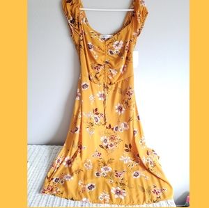 Row A mustard yellow floral midi dress, size L